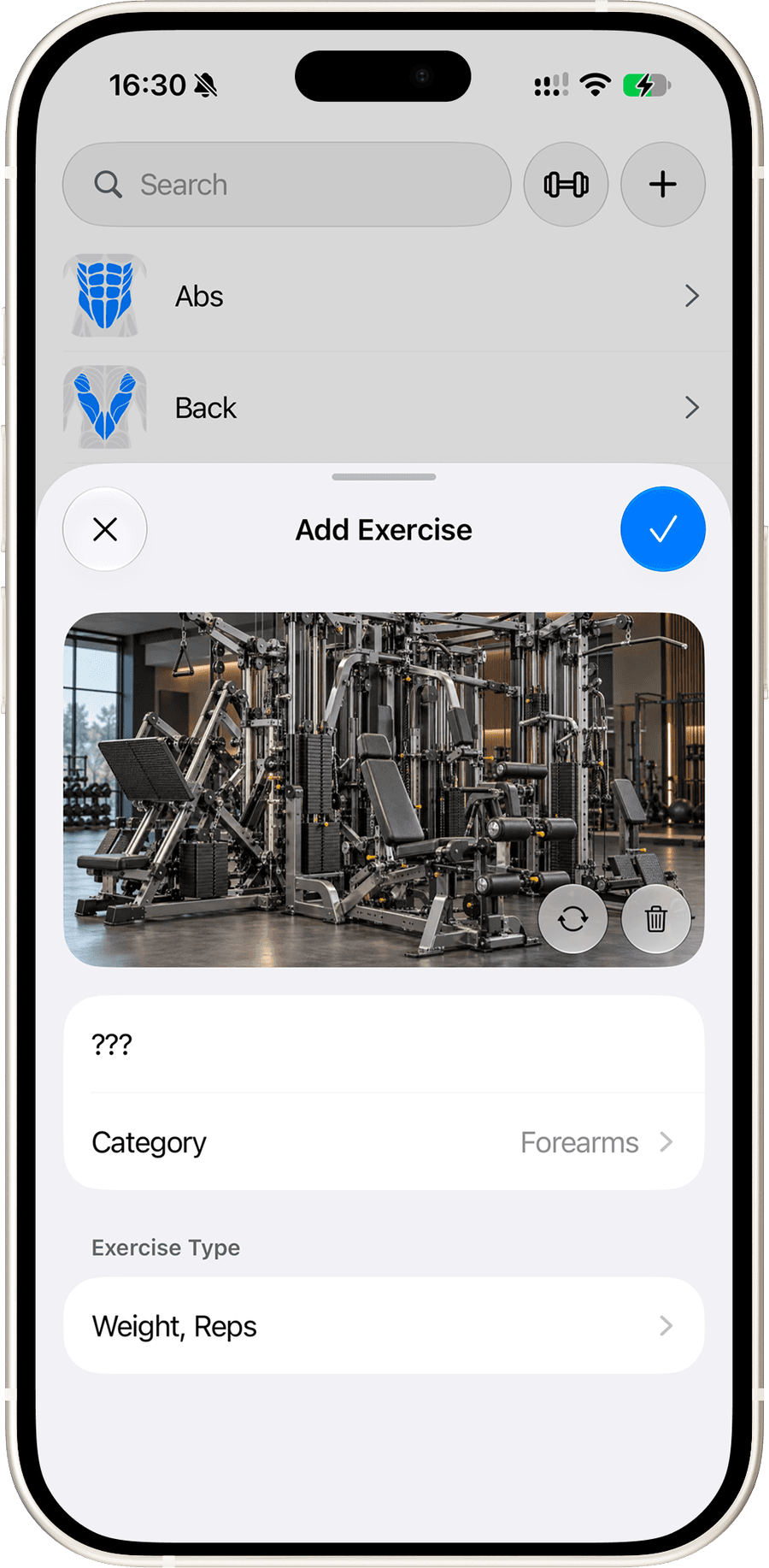 Adding a custom exercise with a thumbnail, category and exercise type